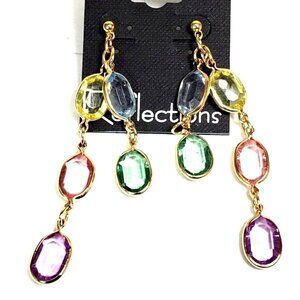 Gold tone Chain Drop Earrings Multicolor Crystal Dangles Stylish Women's Jewelry
